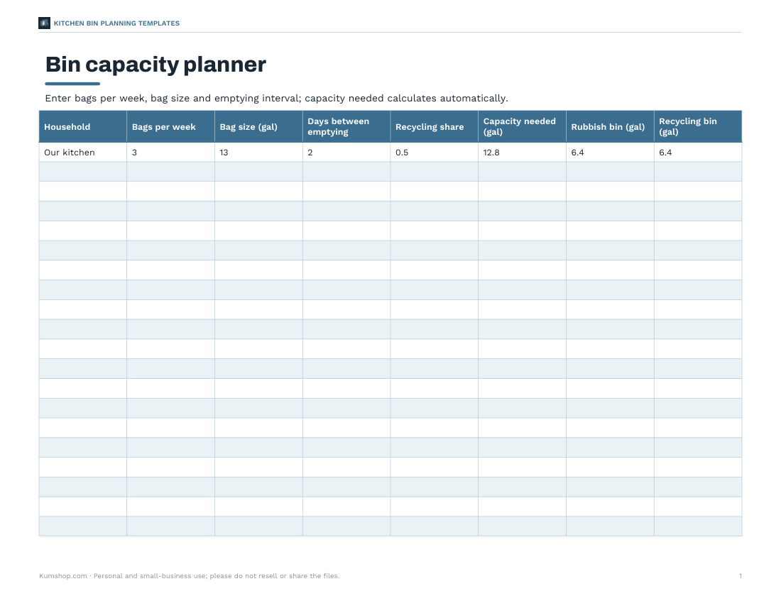 Preview of the first page of Capacity planner (XLSX)